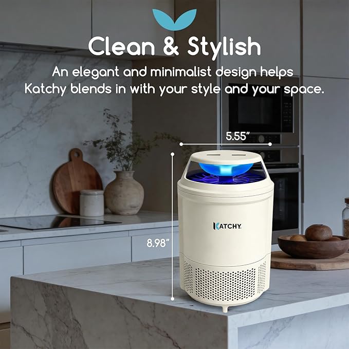 Katchy Indoor Flying Insect Trap – Catcher & Killer for Mosquitoes, Fruit Flies, Gnats & Moths – Non-Zapper with Suction & Blue Light – Ideal for Indoor Spaces, Kitchens & Plants (Original, White)