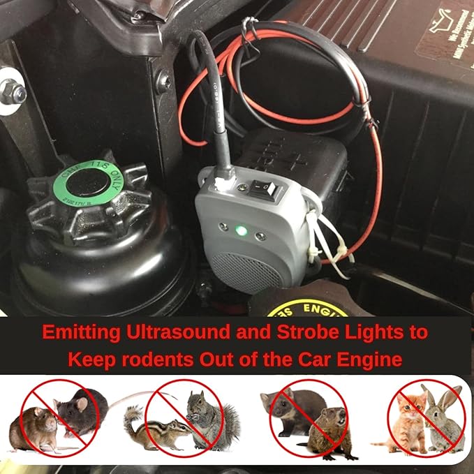 Angveirt Under Hood Rodent Repeller Ultrasonic Rodent Repellent for Car Engine Rat Deterrent Keep Mice Out of Vehicle 24V 12V Mouse Repeller Wires RV Protection 2 Pack