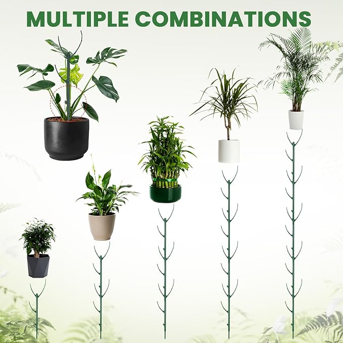 5 Pcs Stackable Plant Support Stakes Stem Holder Structures Frame & Plant Cage Support Rings Half Round for Sphagnum Twig Trellis Indoor Outdoor (5pcs × Bracket, 2m × Hook and Loop)