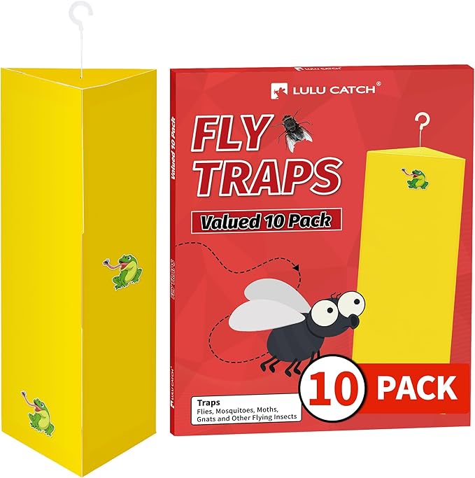 LULUCATCH Sticky Fly Traps, 10 Pack Fly Catcher Fungus Gnat Traps for Flying Insects, Hanging Yellow Sticky Traps for Fruit Fly, Non Toxic Odorless Bug Catcher, Pet Safe Pest Control
