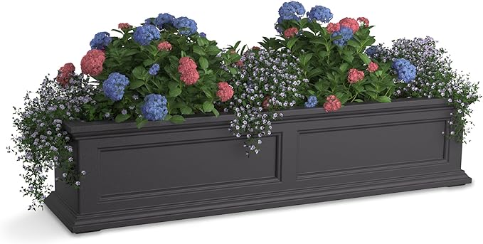 Mayne Fairfield 4ft Window Box, Self Watering Flower Box with Double Wall Design, All Season Fade Resistant Outdoor Window Planter with Steel Mounting Bracket, Graphite Grey