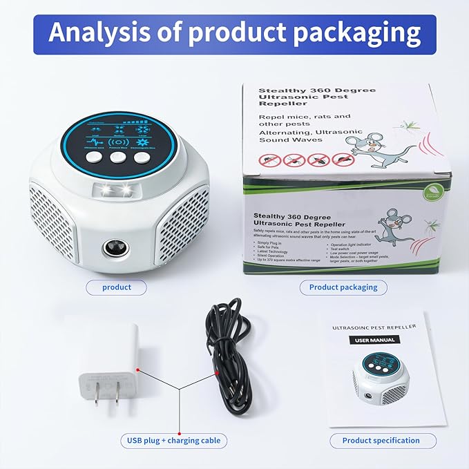 Ultrasonic Pest Repellent Plug in Indoor Mouse Traps for Home, Mouse Repellent Ultrasonic Device Rodent Repeller Ultrasonic Plug in Pest Control for Rat Mice Spider Squirrel Roach for Attic (1, White)