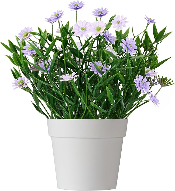 Fake Plants Daisy for Bathroom Decor, Small Potted Artificial Plants Indoor for Shelf Desk Home Bathroom Farmhouse Room Coffee Table Decor, Purple
