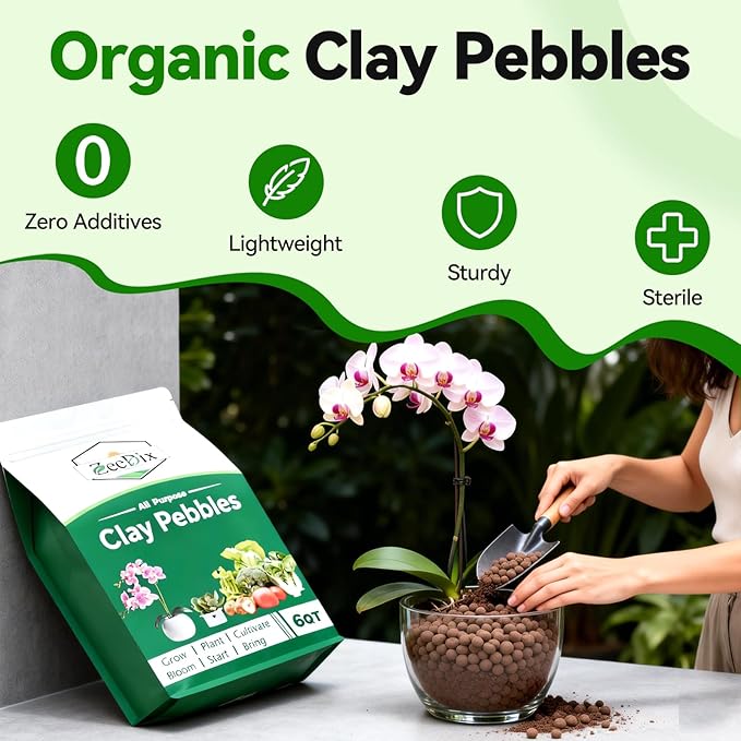 Zeedix 6QT Leca Clay Pebbles for Plants, 4mm-16mm Clay Balls Hydroton Leca Balls for Hydroponic Growing Gardening Orchids Drainage Decoration Aquaponics