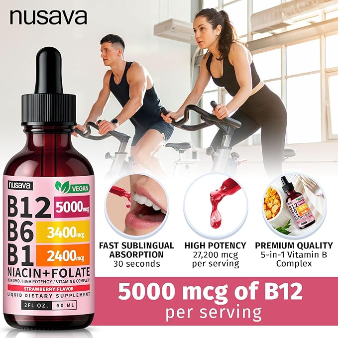 (4 Pack) Vitamin B12 and B6 Liquid Drops, B12 Sublingual Vitamin B Complex - B 12 Vitamin 5000mcg - B12 Methylcobalamin for Energy, Brain, and Heart Support with 27,200 mcg, Strawberry, 80 Servings