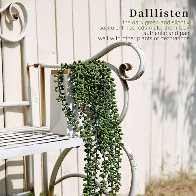 dallisten 6 Pcs Artificial Succulents Hanging Plants, Fake String of Pearls Greenery Plants, Decoration for Wall, Home, Backdrop, Garden, Indoor and Outdoor