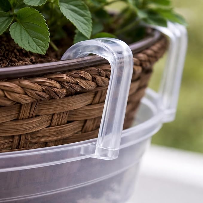 Curtis Wagner Plastics Hanging Basket Drip Pans (5-Pack) | Clear, Round (Diameter = 7.37" Base, 10" Top, 3.7" Depth) Hanging Plant Tray Saucer with Built-in Hooks & Water Catcher for Indoor & Outdoor