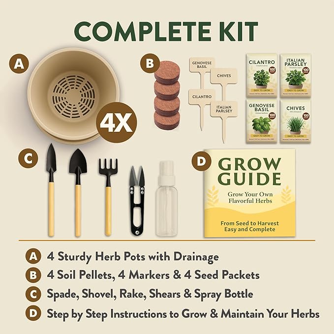 HOME GROWN Indoor Organic Herb Garden Kit – Unique Christmas Gift for Adults, Men, & Women - Grow 4 Herb Seeds & Herb Garden Planter Indoor Kit – Unique Christmas Gift for Adults, Men, & Women