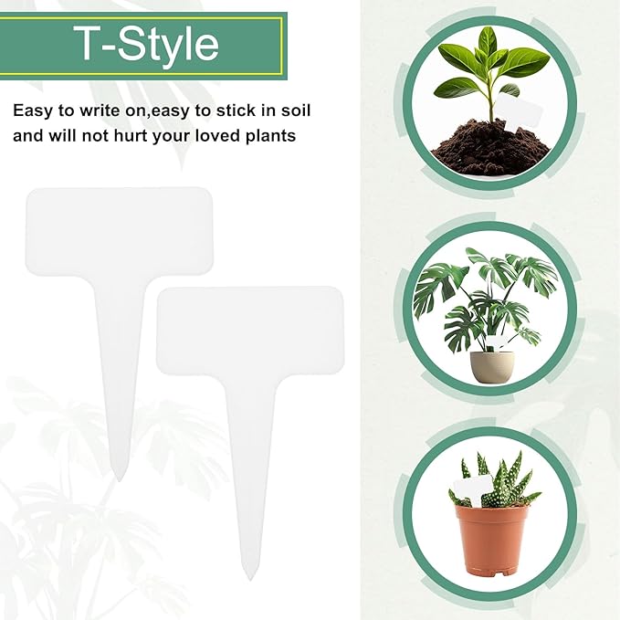 uxcell 100Pcs 4 Inch Plant Labels Large T-Style Garden Marker Plant Tags Garden Labels for Flower Beds, Pots Vegetables White