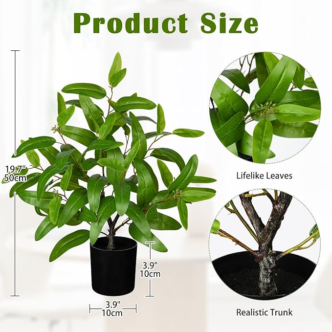 Artificial Plants Indoor with Pot, 19.7" Tall Fake Potted Plants Eucalyptus Leaves, Silk Plant for Home Decor Indoor Plants Artificial for Home & Office, Bedroom, Farmhouse, Entry Table, Shelf Decor
