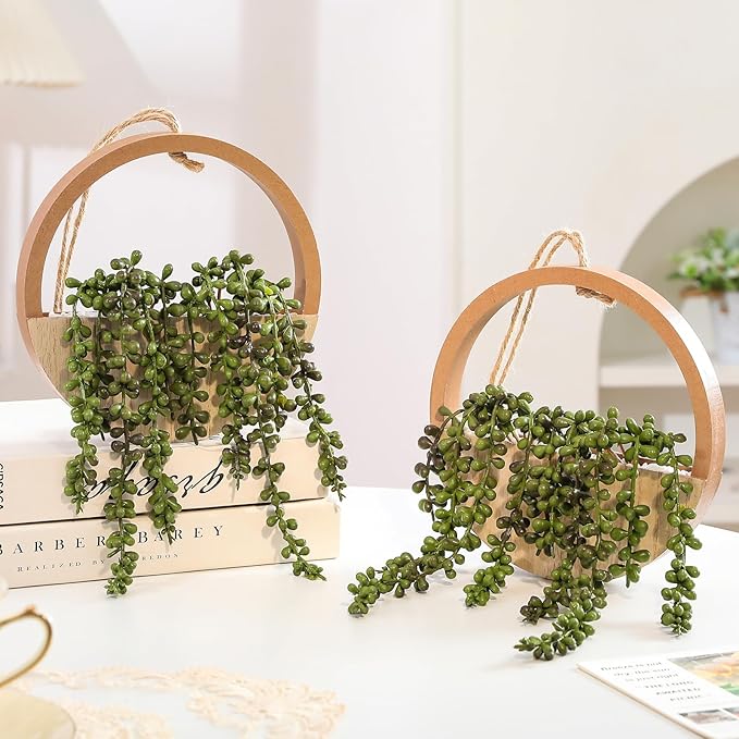 Artificial Hanging Plants Hanging Planter Fake Succulents Artificial String of Pearls with Pot and Lanyard for Home Office Wall Decoration