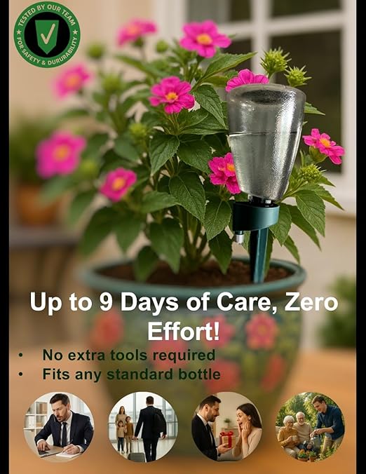 Premium Engineered, No-Leak, Adaptable Green Plant Watering Globes, 5 Pack Plant Stakes, Self Watering Spikes, Self Watering Planter Insert, Watering Bulbs for Indoor Plants, Vacation Plant Waterer