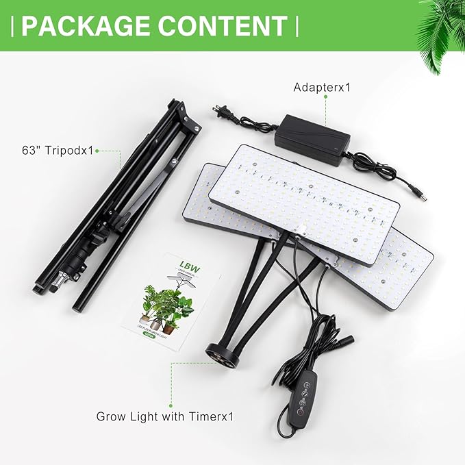 LBW Grow Lights for Indoor Plants with Stand, 642 LEDs Full Spectrum Standing Grow Light, Tall Floor Lamp with 3/6/12H Timer, 6 Brightness, 3 Modes, 63" Adjustable Tripod