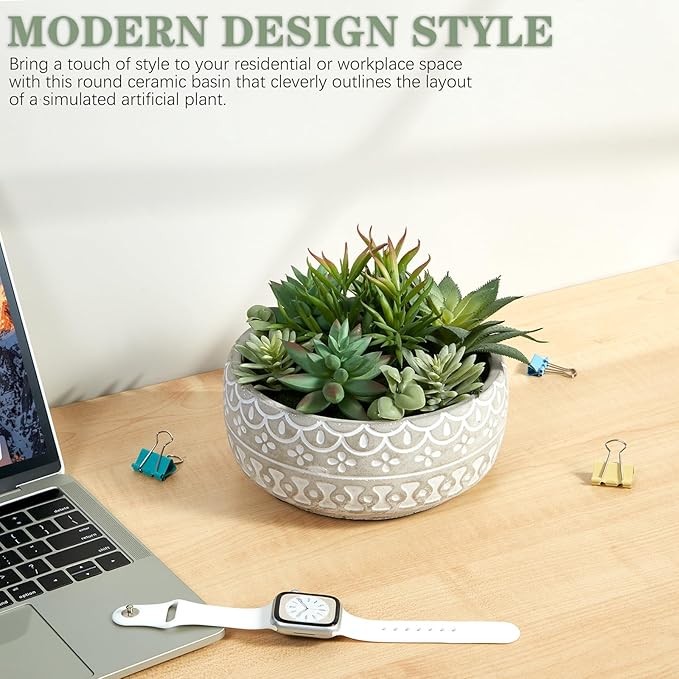 6inch Artificial Succulent Plants in Pots,Fake Succulents with Grey Textured Ceramic Pot for Home Office Desk Bathroom Coffee Table Decor