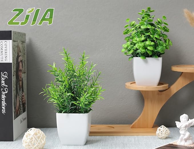 2 Pack Fake Plants Small Artificial Greenery Faux Plants Indoor for Home Farmhouse Bathroom Shelf Decor