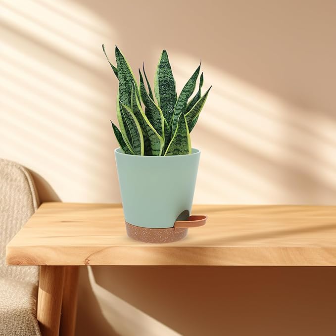 GANAZONO 5pcs Self Watering Planter Pots Set for Indoor Balcony Garden, Plastic Flower Containers with Detachable Clips, Automatic Watering Succulent Planters in Green