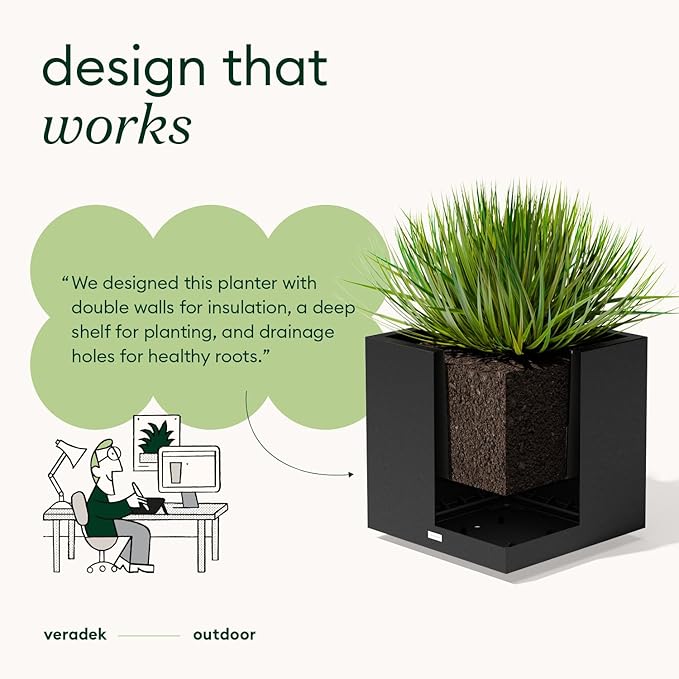 Veradek Block Series Cube Plastic Planter - Large Square Planter for Indoor or Outdoor Patio/Garden | Durable All-Weather Use with Drainage Holes | Modern Décor for Tall Plants, Trees, Flowers