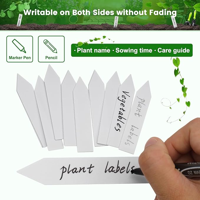 KINGLAKE GARDEN 200 PCS 4'' Plastic Plant Labels - Plant Tags for Seedling Garden Markers Vegetable Gardening Tags for Outdoor Indoor Potted Plants with Permanent Marking Pen