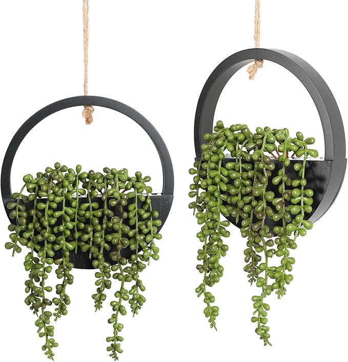 Artificial Hanging Plants Hanging Planter Fake Succulents Artificial String of Pearls with Pot and Lanyard for Home Office Wall Decoration