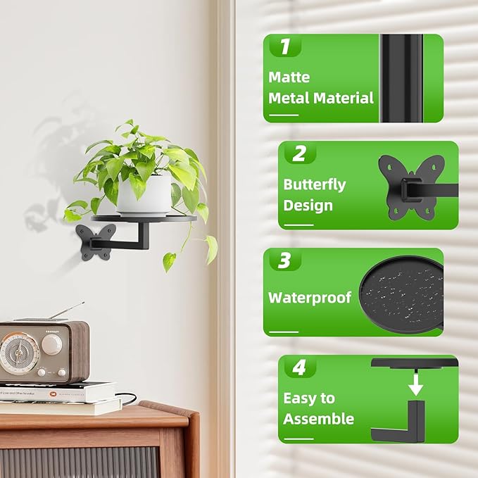 Wall Mounted Plant Holder - Butterfly Metal Hanging Shelf for Indoor Plants Succulents Flowers Decor Sturdy Wall-Mounted Storage for Bedroom Living Room Bathroom Space-Saving Home Organizer 3-Pack