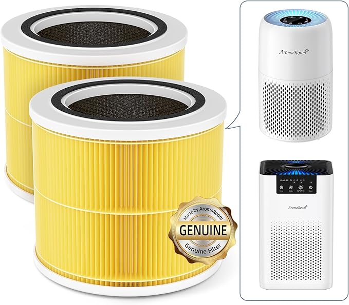 AromaRoom Pet HEPA H13 Air Purifier Filter Replacement, Compatible with LEVOIT Core Mini-P, AP100/AP102 Air Purifier, Efficiency Activated Carbon for Pet Odor, 2 Packs, AP100-RF-PA，Yellow