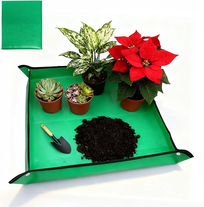 26" x 26" Repotting Mat for Indoor Plants - Waterproof Plant Potting Tray, Portable Gardening Mat for Succulents Soil Mess Control