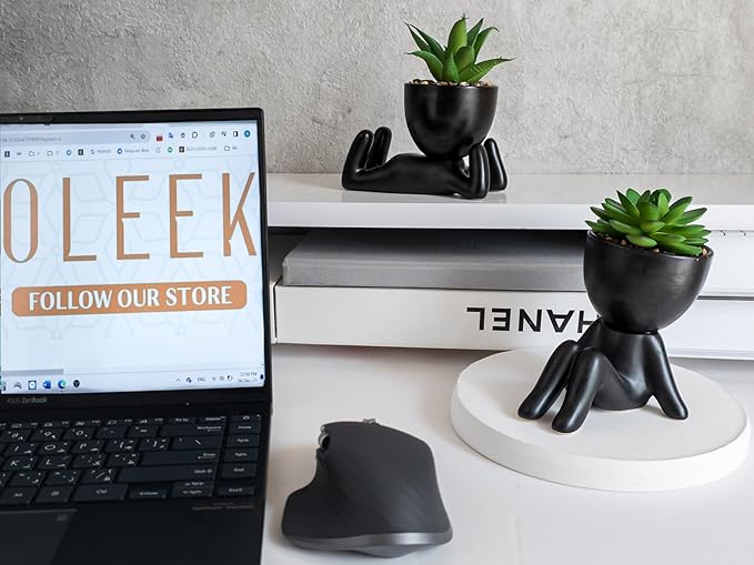 OLEEK Small fake plant office decor for women - blacks plants decor - office plants artificial - fake plants black - succulents fake plant for shelf decor - fake plants black pots for plants - Pot Set