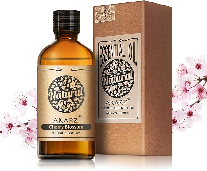 AKARZ 100ml Cherry Blossom Essential Oil Natural Cherry Blossom Oil Pure for Candle Making,DIY Skincare Products Massage,Home Spa Relaxation