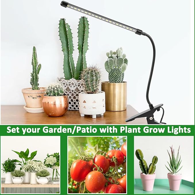 Sunny Power Clip On Grow Lights for Indoor Plants Full Spectrum, Adjustable 6000K LED Plant Lights for Indoor Growing with Auto Timer & 3 Lighting Modes for Succulents, Seed Starting