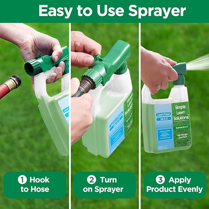Maximum Green & Growth Fertilizer High Nitrogen 28-0-0 Liquid Lawn Food Spray Spring & Summer- Any Grass Type- Simple Lawn Solutions - Concentrated Quick & Slow Release Attached Sprayer (32 Ounce)