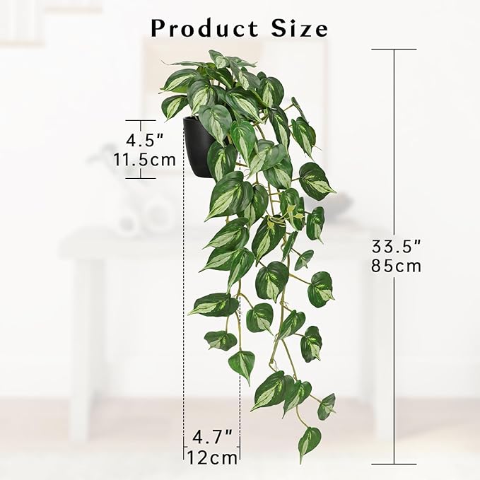 GnFlus Artificial Pothos Fake Ivy Plant with Pot Faux Light Green Leaves Featuring for Home Shelf Decor Indoor Silk Artificial Plant Large