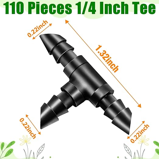 110 Pack Drip Irrigation 1/4" Barbed Tee Fittings, Drip Line Barbed T Connectors for 1/4 Inch Irrigation Tubing Micro Irrigation Connection Parts for Garden Sprinkler Systems