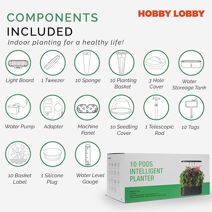 Smart 10 Pod Herb Garden Planter Indoor Kit for Growing Basil, Mint, Thyme & More - Self Watering Indoor Garden Hydroponics Growing System w/ Health Tracker - Low Maintenance Home Gardening Gifts