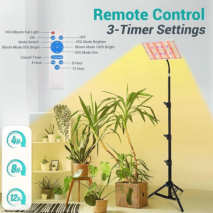 DragonLight Upgrade LED Grow Lights with Stand, Full Spectrum Dimmable Grow Light with Remote Control for Greenhouse and Indoor Plant Veg and Flower Growing [Floor Stand]