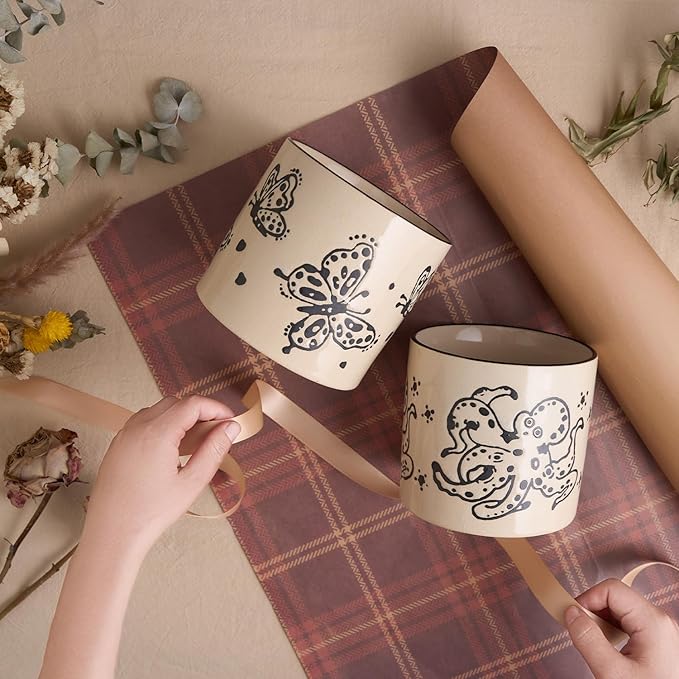 STHIE 5 Inch Ceramic Plant Pots with Drainage Holes, Small Round Flower Pots for Indoor Plant, Unique Animal Flower Planters (Cat)
