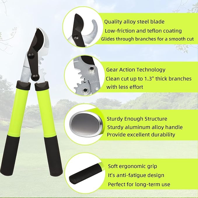 YRTSH Loppers for Tree Trimming, Heavy Duty Branch Cutter Pruner with Gear Technology, Labor Saving Pruning Shears Gardening Tools Tree Clippers Tree Trimmer up to 1.3 Inch Clean Cut Capacity