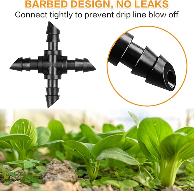 Gardrip Drip Irrigation Cross Fittings: 45 Pieces Barbed 4-Way Cross Irrigation Parts with Sharp End Fits for 1/4 Inch Drip Tubing Line Tee Connectors for Garden Lawn