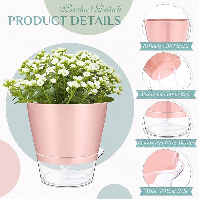 12 Pack Self Watering Planters for Indoor Plants 6 Inch Colorful Flower Pots with Drainage Holes and Reservoir Plastic Plant Pots for African Violets Succulents Herbs Flowers for Home Office