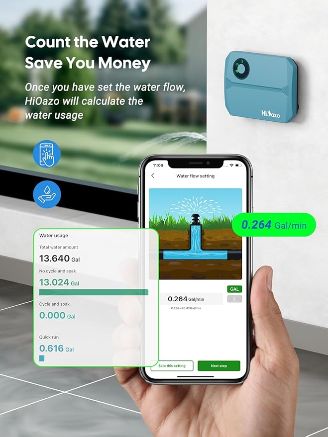 Smart Sprinklers Controller WiFi, Irrigation Controller Easy Use App Enabled, 4 Zone + 16 Plans, Save Water Auto Skip Rain, Freeze & Wind, 10 Minutes Install