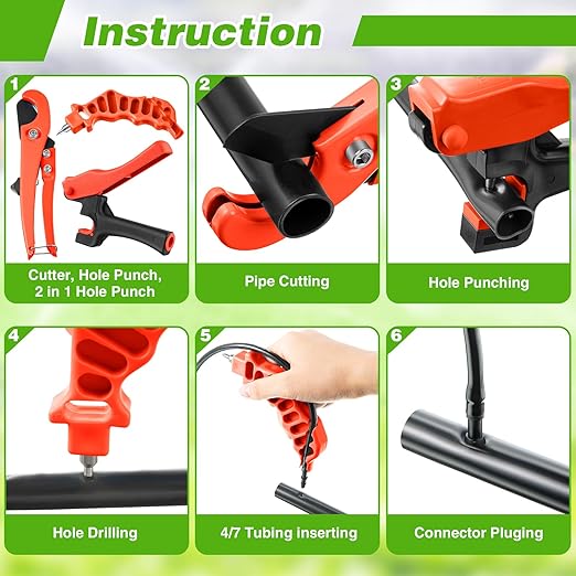 Feekoon Drip Irrigation Tubing Cutter Hole Punch Tool, Irrigation Sprinkler Hose Cutter, 2 in 1 Combination Drip Punch Tool for Garden PE Pipe 16 20mm (Orange)