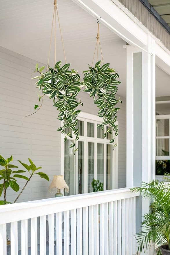 DILATATA Fake Hanging Plants Artificial Hanging Plants 92 Leaves Faux Wandering Jew Hanging Leaves Plants for Wall Shelf Home Indoor Outdoor Decor - 2 Pack
