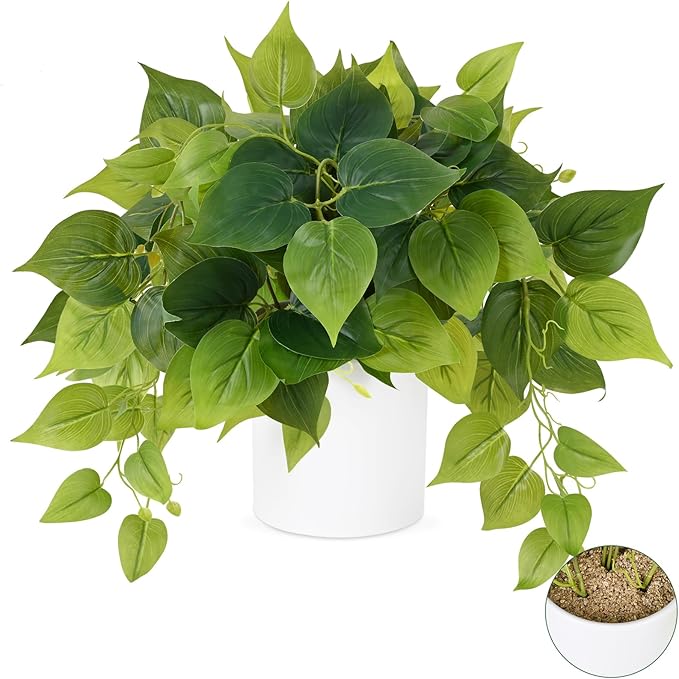 Waipfaru Faux Plants Indoor with Ceramic Pots, Realistic Small Fake Plants with Pothos, Artificial Potted Plants for Home Shelf Bathroom Kitchen Office Indoor Outdoor Decor