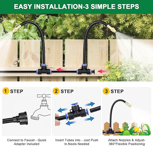 Drip Irrigation System, 2026-Upgrade 200Ft 1/4" Garden Watering System with 40 Pcs 360° Adjustable Copper Nozzles, DIY Kit for Garden, Lawn, Greenhouse, Raised Beds & Outdoor Plants