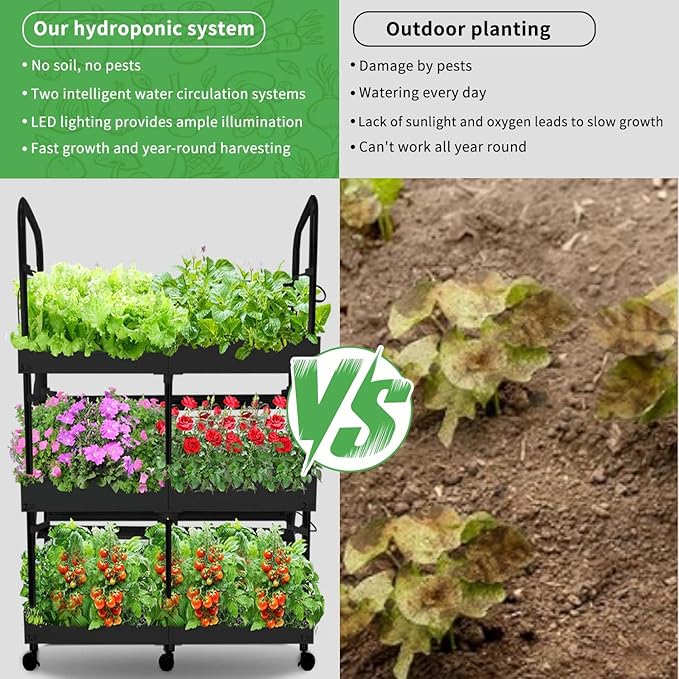Large 3-Tier Indoor Hydroponics System Kit with Grow Lights, Dual Growing Medium, Double Water Pump Indoor Garden, 88 Pods for Vegetables Herbs Microgreens (Black)
