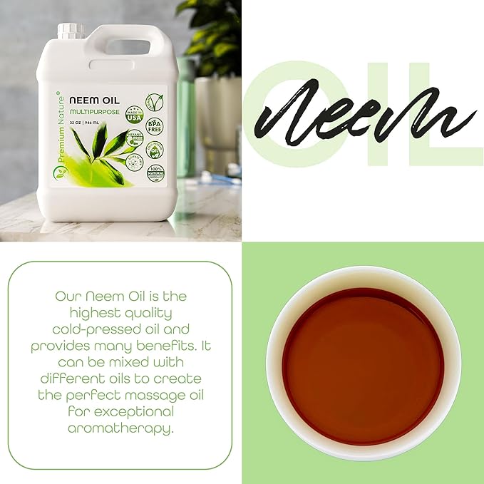 Premium Nature Organic Neem Oil for Skin and Hair Need Oil 100% Pure Cold Pressed for Essential Oil Mixing Neem Oils for Plants Neem Cake Massage Oil Neems Spray for Indoor Plants 32 oz