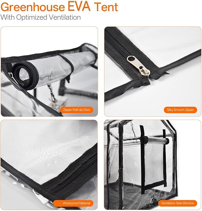 Bstrip Indoor Greenhouse with Grow Light, Mini EVA Tent with PE Base Mat, Ventilation Windows & Zippered Door, 18W Tabletop Greenhouse Light for Seed Starting with Timer, 23.8" x 15.7" x 20.5"