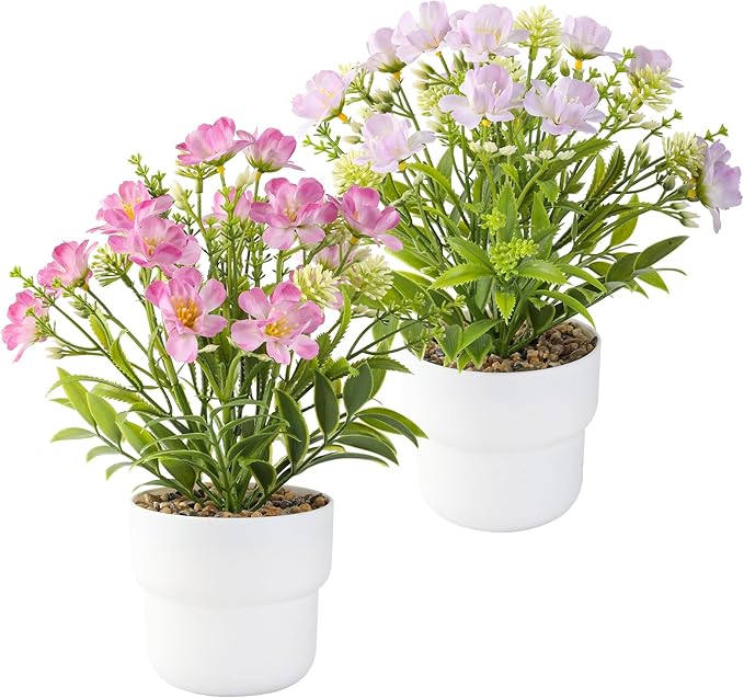2-Piece Artificial Table Plant ， Lifelike Indoor Plants for Home, Office, Bedroom, Bathroom Decor ，Rustic Farmhouse Style mini Potted plantsry