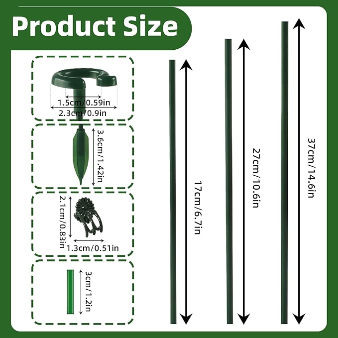Plant Support Stakes - 15pcs Adjustable Trellis Poles with 6 Clips - Indoor Outdoor Climbing Sticks for Monstera Tomato Potted