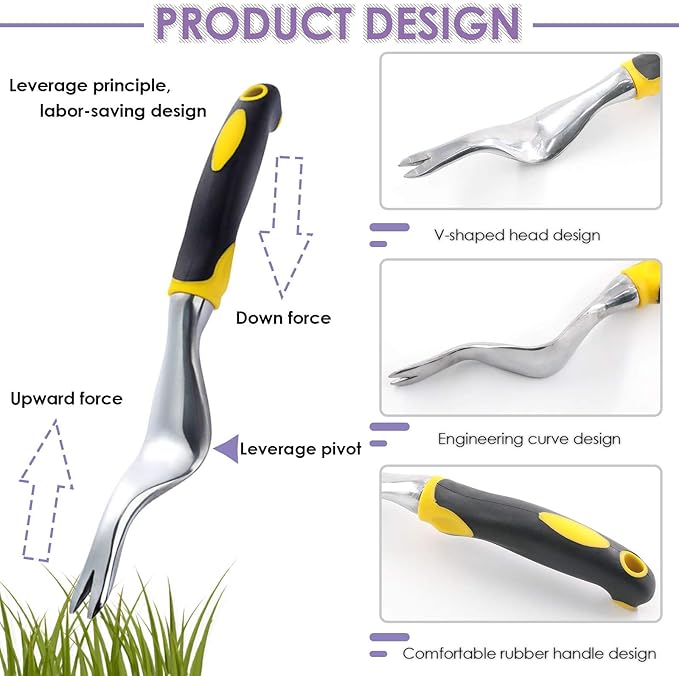 Swpeet 5Pcs Manual Weeders Puller Tool Kit, Weed Puller Tool Garden Handle Weeder Removal Tool Garden Trowel with Ergonomic Handle Weeding Tool with Protective Gloves for Garden Lawn