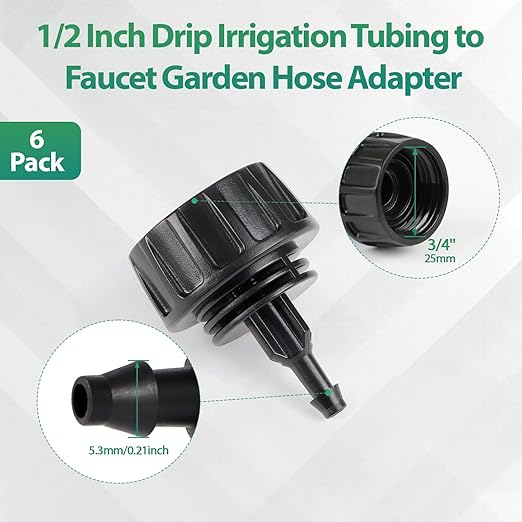 RedChili 6 Pcs 1/4 Inch Drip Irrigation Tubing to Faucet/Garden Hose Adapter, 3/4" FHT to 1/4" Drip Irrigation Fittings Female Garden Hose Water Line Connector for Irrigation System